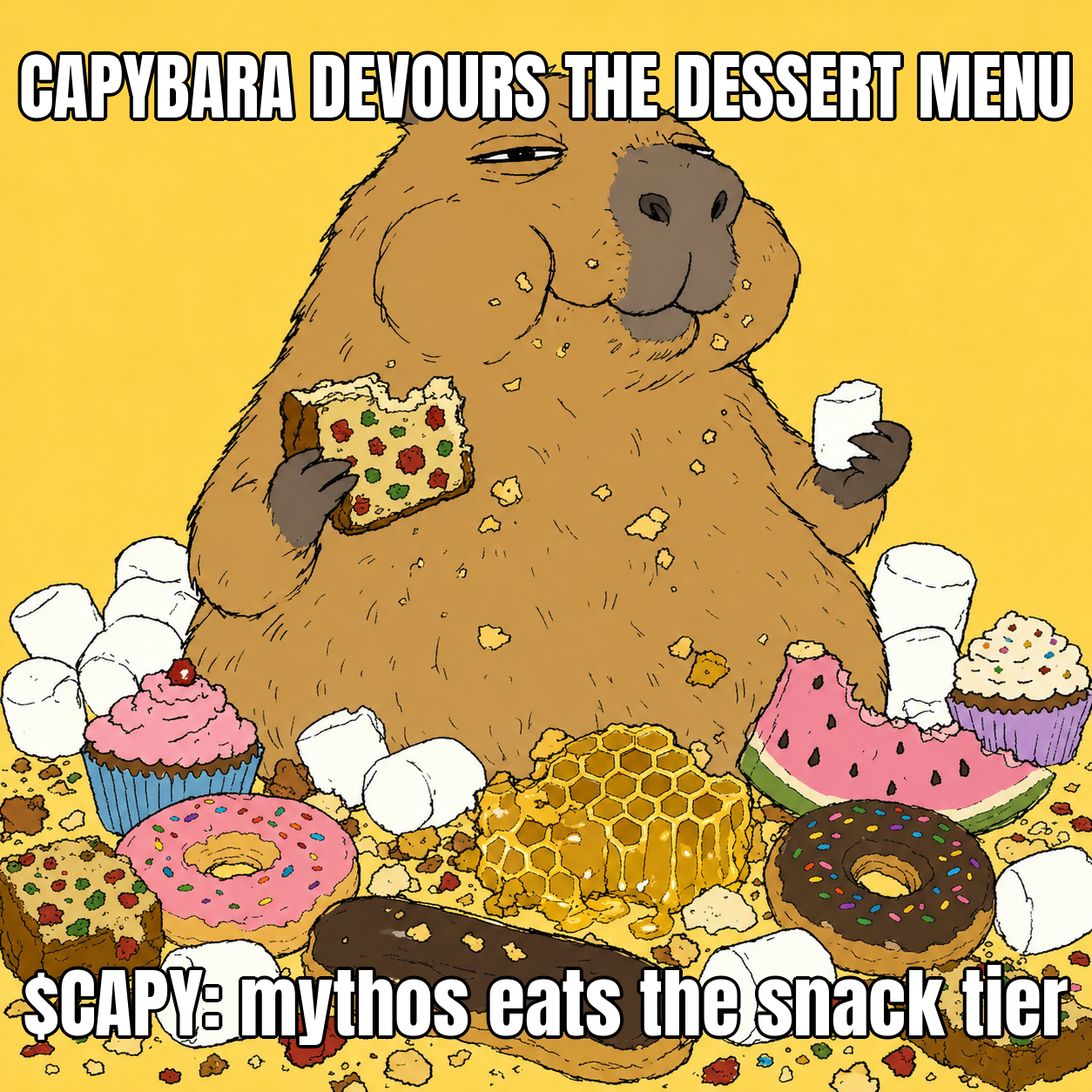 Capybara devours the dessert menu meme